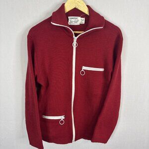 Vintage Tundra Wool Zip Cardigan Men’s S Red White Trim Canada Preppy Curling